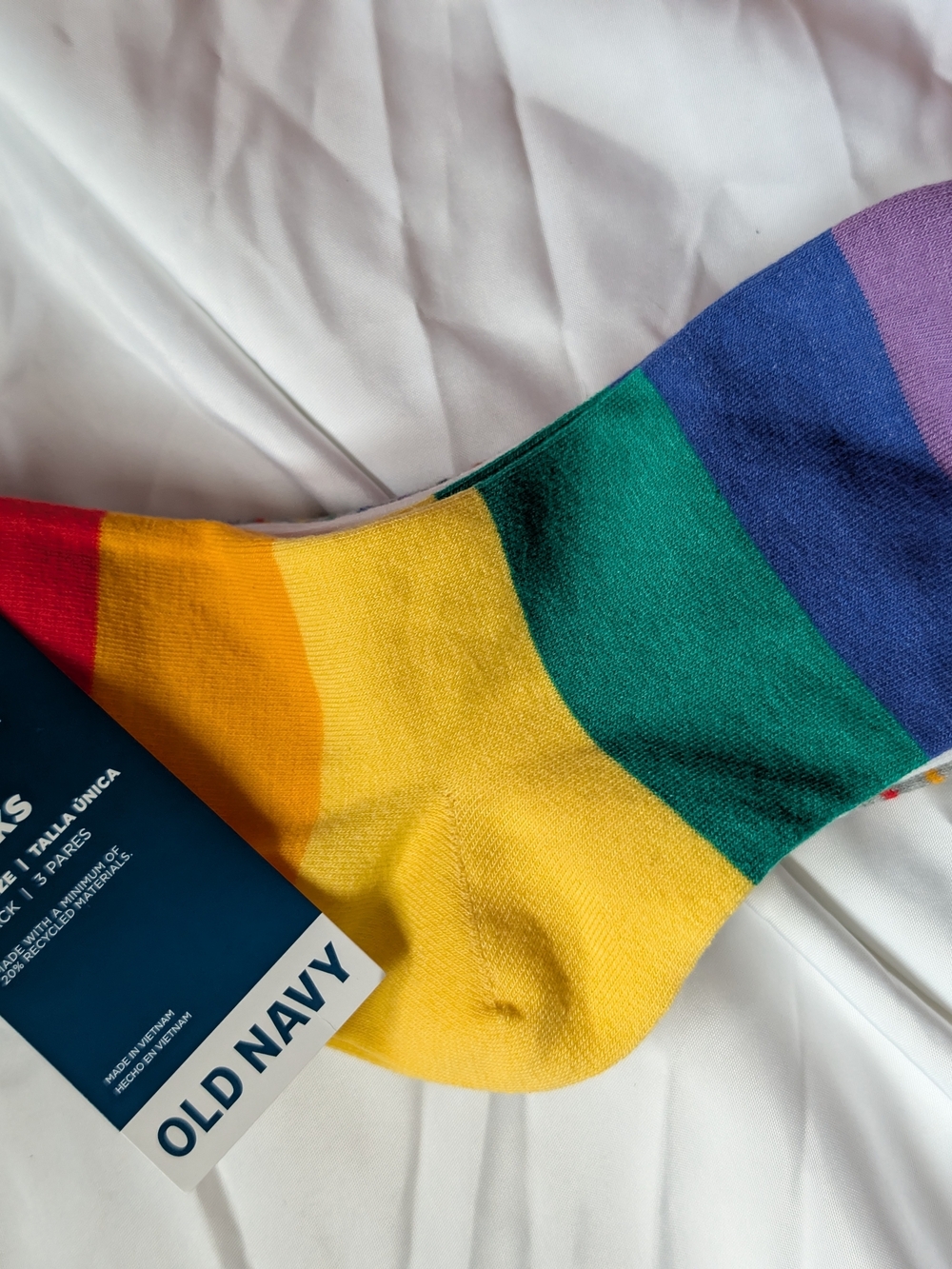Old Navy Men's Rainbow Stripe Crew Socks - Yellow, Green, Blue, Purple, Red